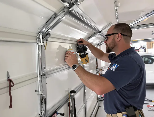 North Haven Garage Door Repair technician quieting a noisy garage door in North Haven