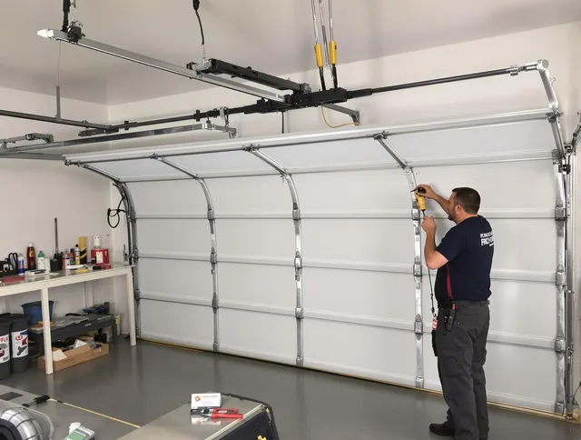 North Haven Garage Door Repair certified technician performing overhead door system repair in North Haven