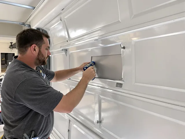 Garage door panel repair by North Haven Garage Door Repair in North Haven