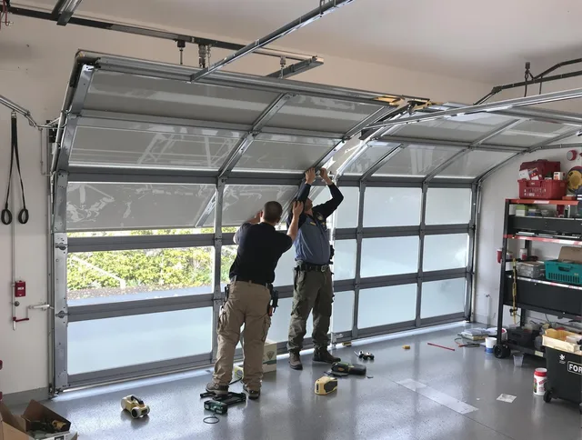 North Haven Garage Door Repair expert performing precise panel replacement on North Haven garage door